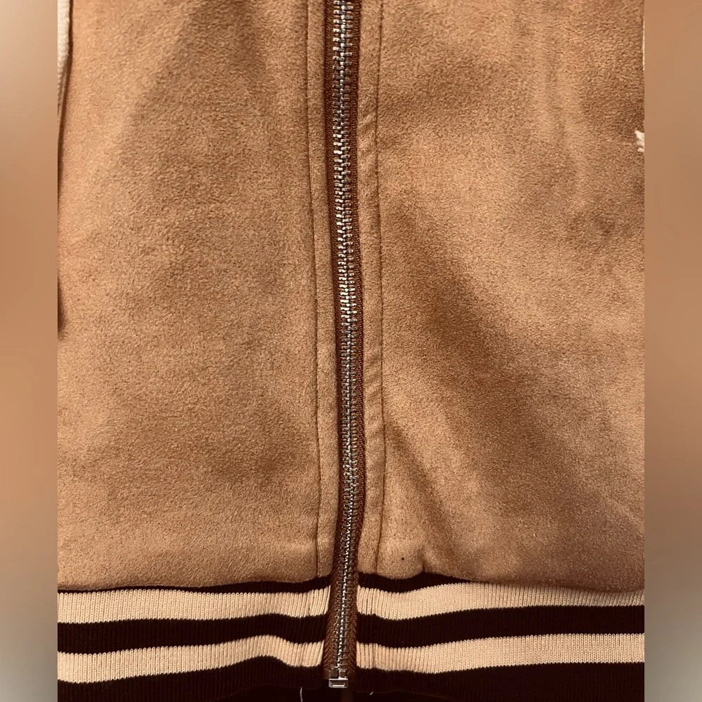 POL Camel FAUX SUEDE VARSITY Jacket SIZE SMALL Brand NEW - Picture 4 of 9
